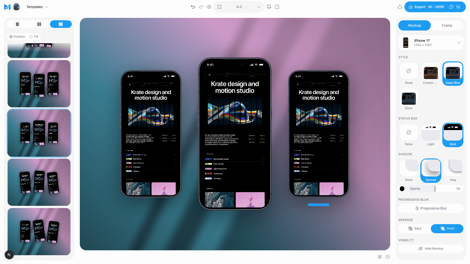 An app screenshot inside an iPhone frame on a colour-matched backdrop